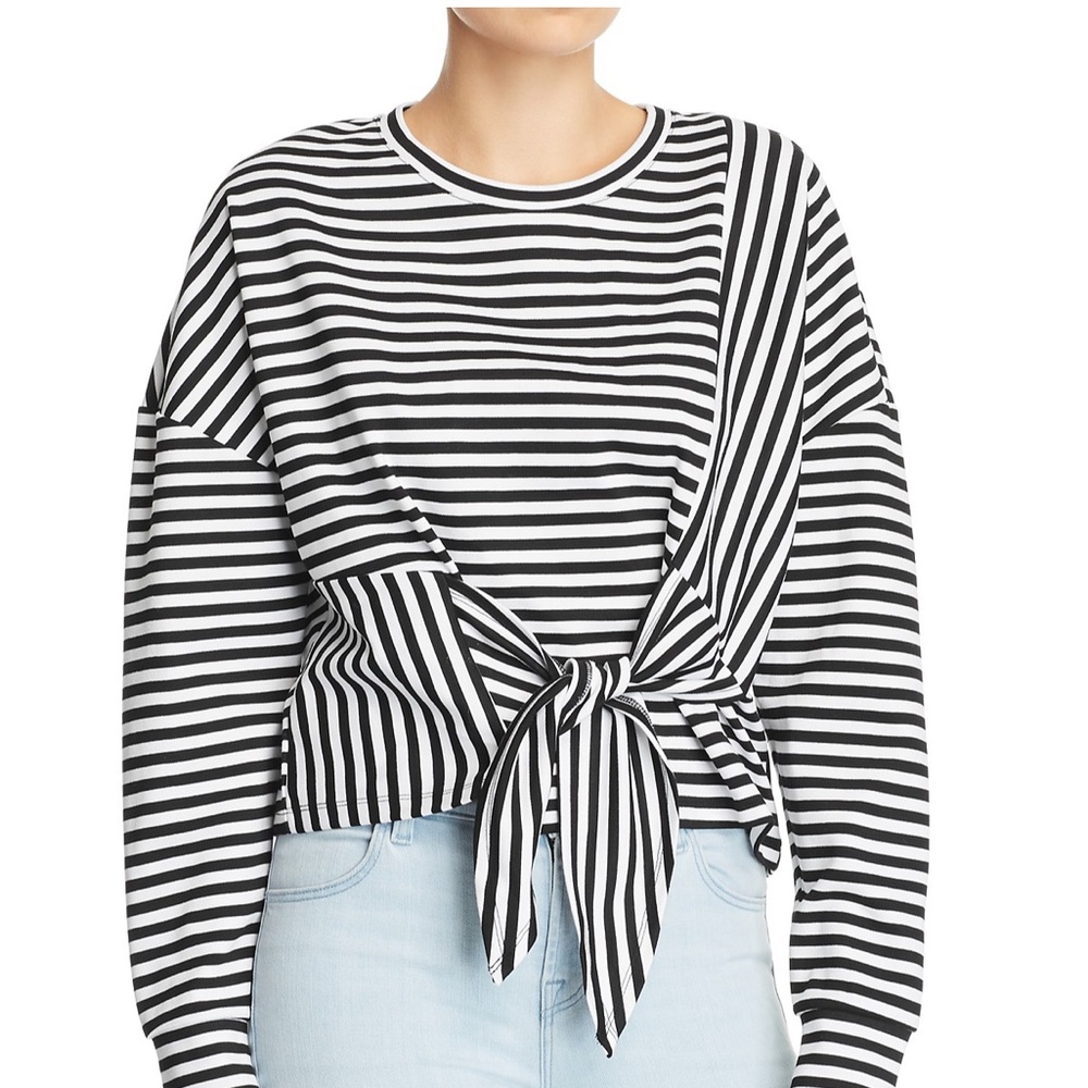 PARKER Nanette Striped Tie-Front Top Size   XXS Black/White